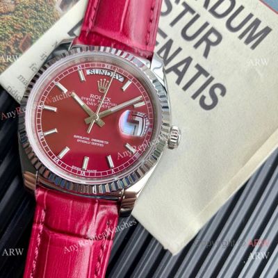 Swiss V3 Replica Rolex Day Date Burgundy Dial Stainless steel Case